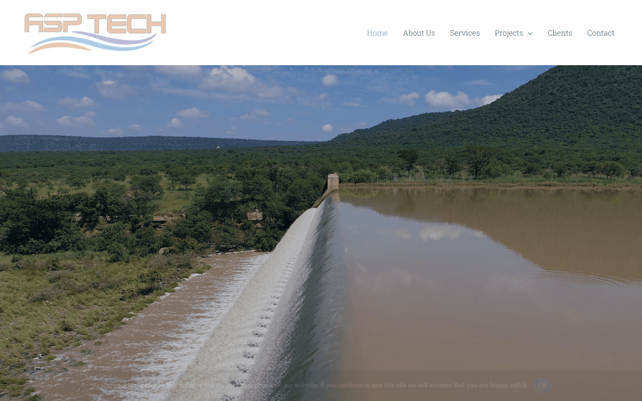 ASP Tech engineering consultancy website homepage showing services and project archive